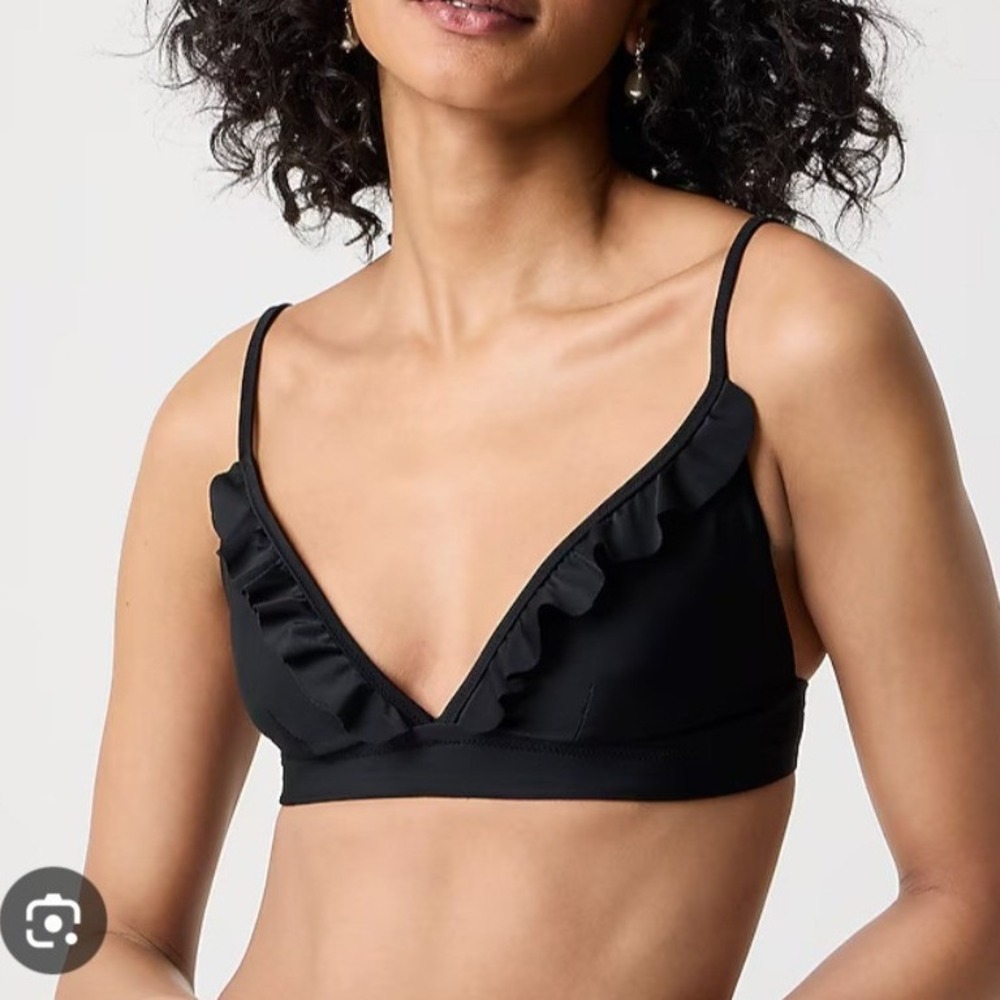 NEW J. Crew Factory‎ Ruffle French Bikini Top Black XS